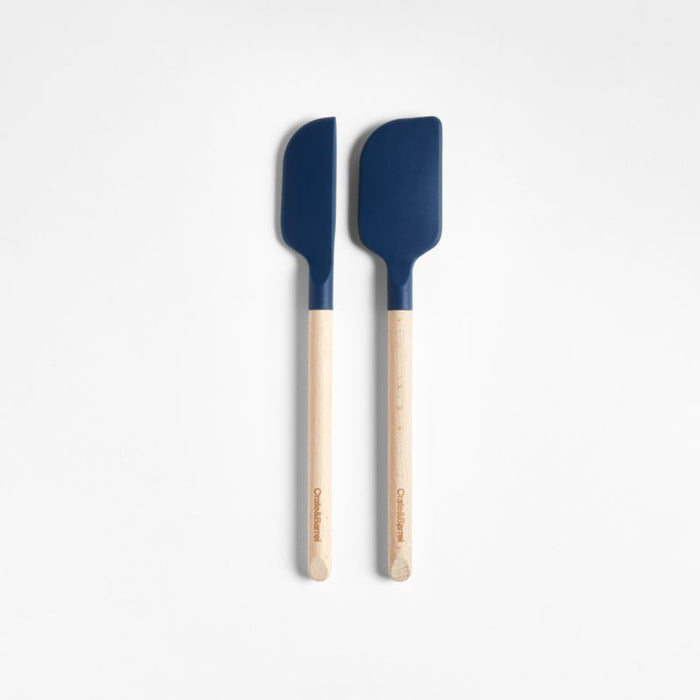 Crate & Barrel Wood and Navy Silicone Mini Spatulas, Set of 2