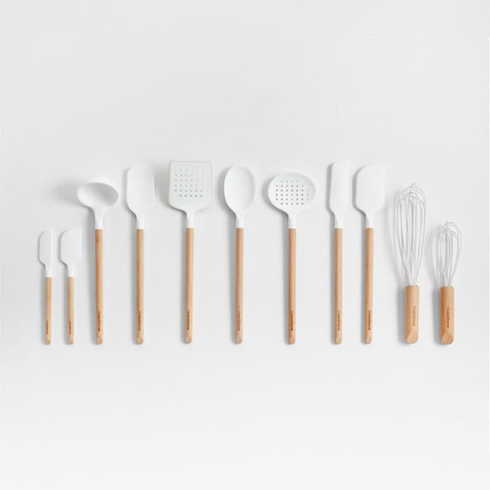 Crate & Barrel White Silicone and Wood Ladle