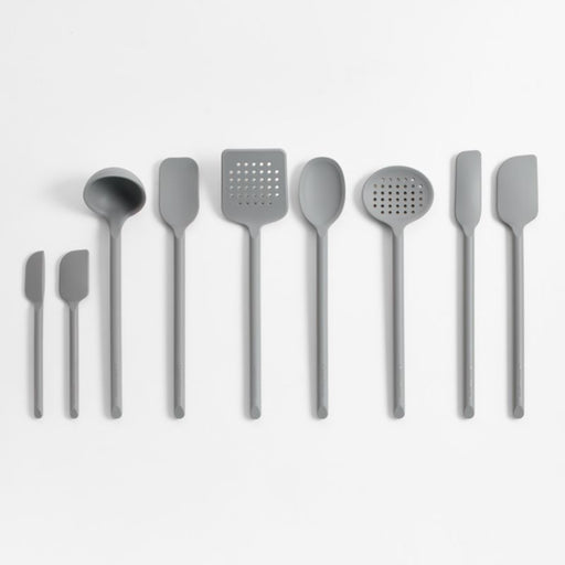 Crate & Barrel Grey Silicone Deep Slotted Spoon