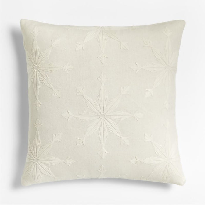 Ivory Crewel Embroidered Snowflake Throw Pillow Cover 23"x23"