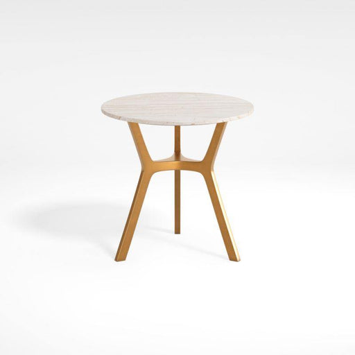 Elke Round Brown Marble End Table with Brass Base