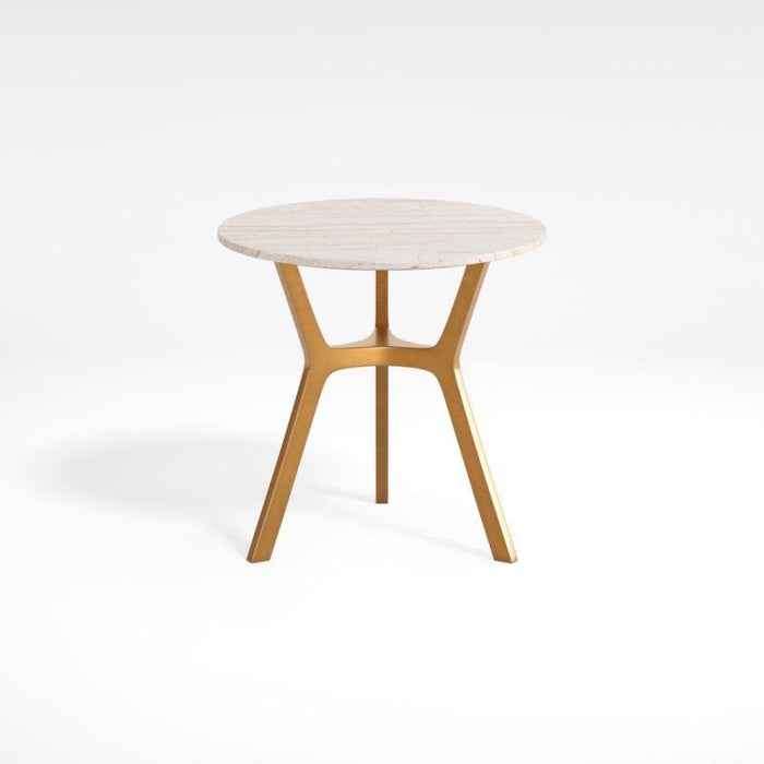 Elke Round Brown Marble End Table with Brass Base - Crate and Barrel Philippines
