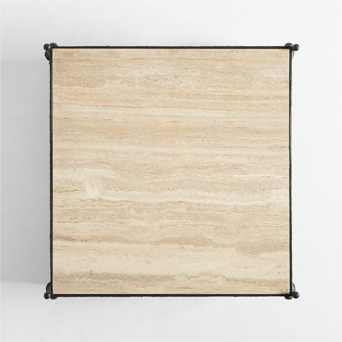 Estate Travertine and Metal Square Coffee Table by Jake Arnold