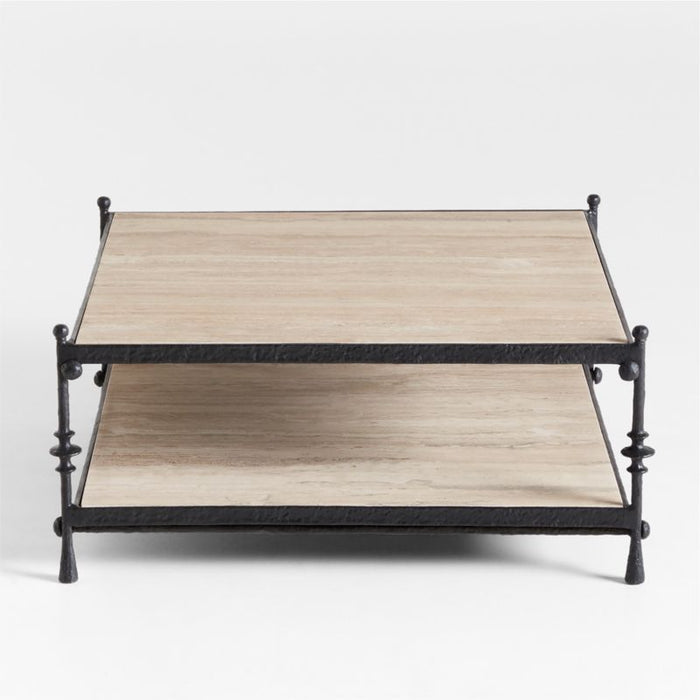 Estate Travertine and Metal Square Coffee Table by Jake Arnold