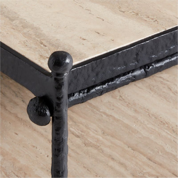 Estate Travertine and Metal Square Coffee Table by Jake Arnold