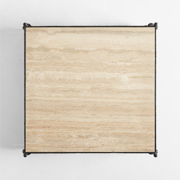 Estate Travertine and Metal Square Coffee Table by Jake Arnold