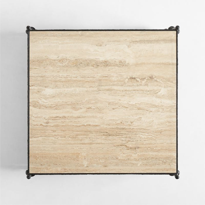 Estate Travertine and Metal Square Coffee Table by Jake Arnold