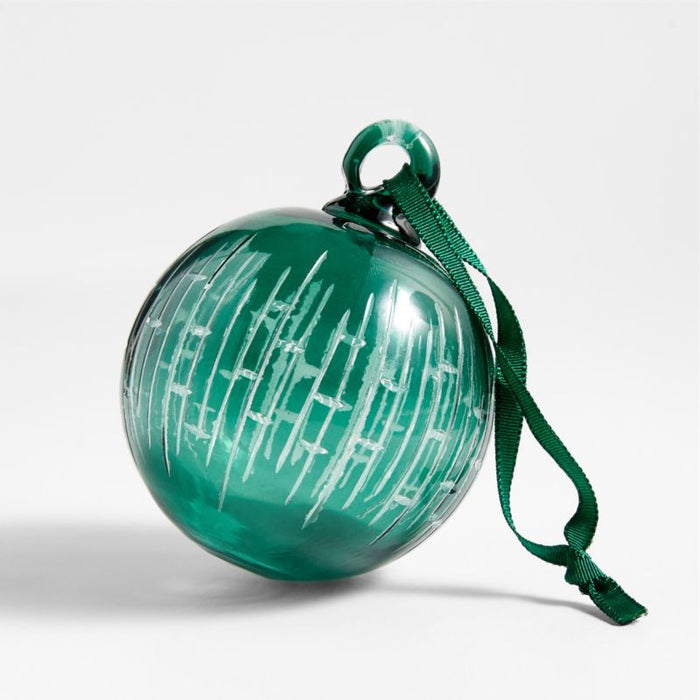 Green Etched Glass Ball Christmas Tree Ornament