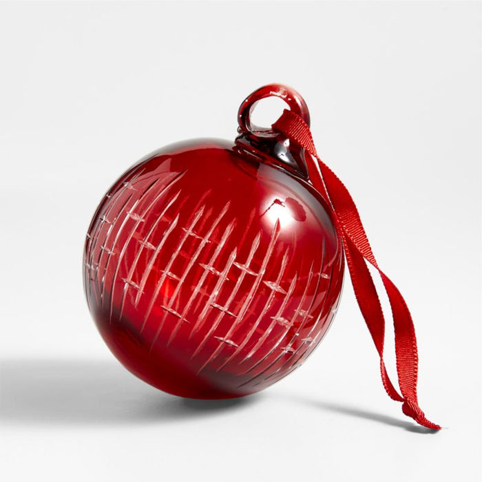 Red Etched Glass Ball Christmas Tree Ornament