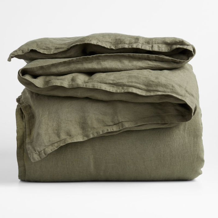 European Flax ®-Certified Linen Burnt Green King-Size Duvet Cover