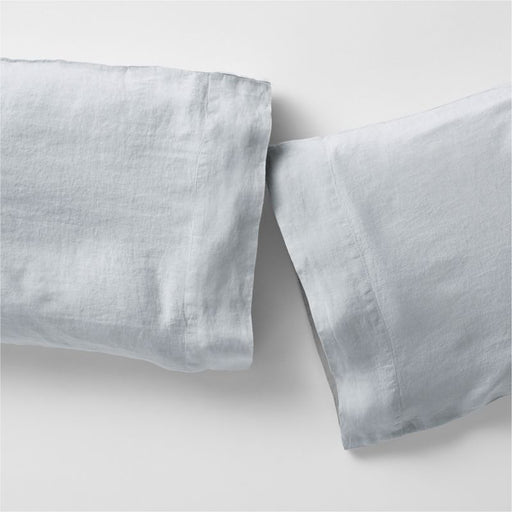 New Natural EUROPEAN FLAX-certified Linen Mist Blue Standard Pillowcases, Set of 2