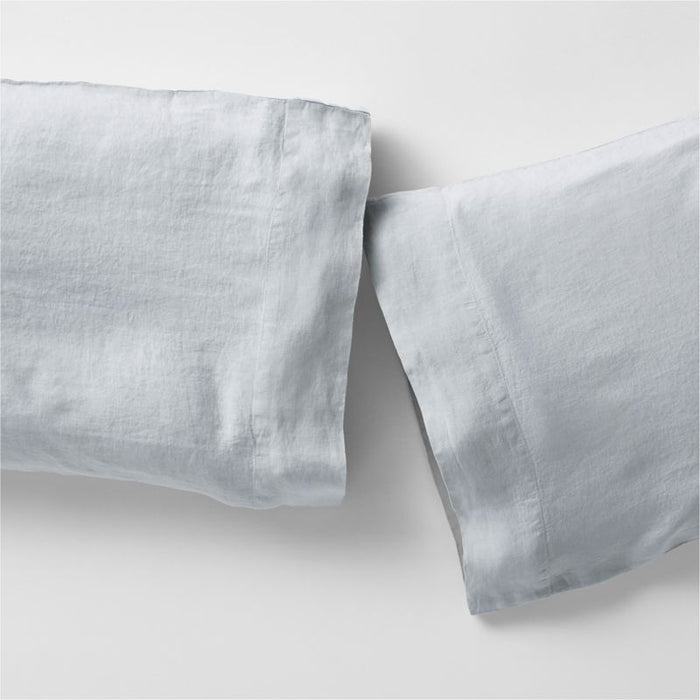 New Natural EUROPEAN FLAX-certified Linen Mist Blue Standard Pillowcases, Set of 2