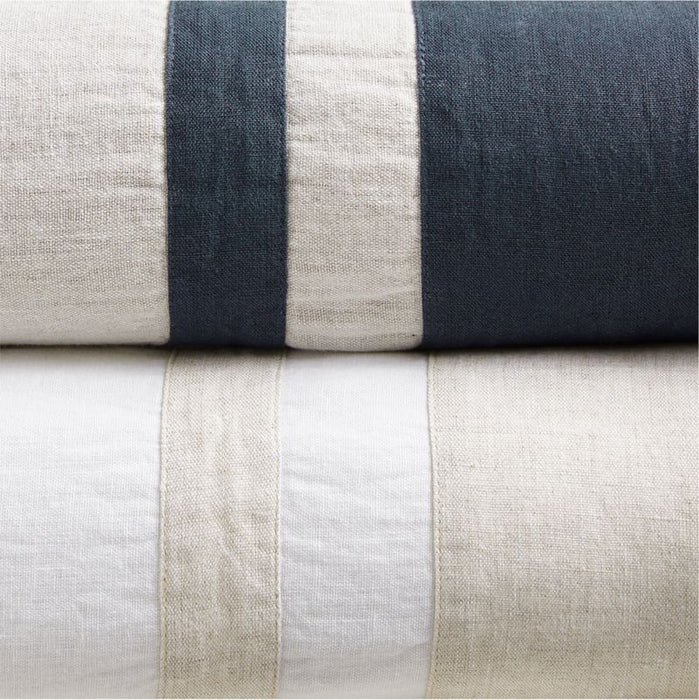 Aire Natural EUROPEAN FLAX -Certified Linen Arcadia Tan and Midnight Navy Border King Duvet Cover