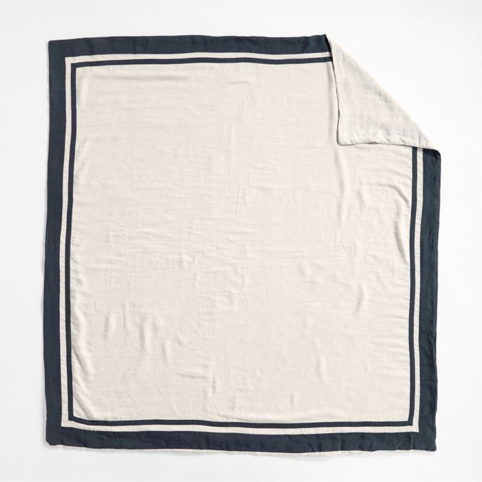 Aire Natural EUROPEAN FLAX -Certified Linen Arcadia Tan and Midnight Navy Border King Duvet Cover