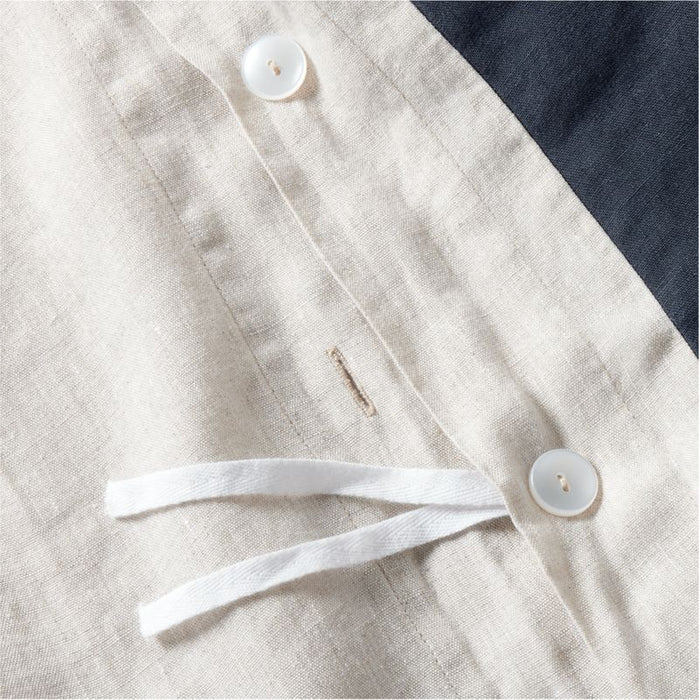 Aire Natural EUROPEAN FLAX -Certified Linen Arcadia Tan and Midnight Navy Border King Duvet Cover