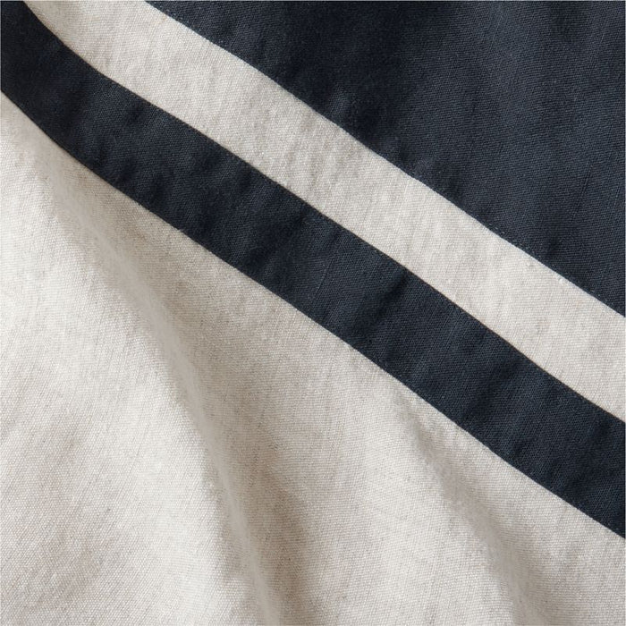 New Natural EUROPEAN FLAX -Certified Linen Arcadia Tan and Midnight Navy Border Standard Bed Pillow Sham