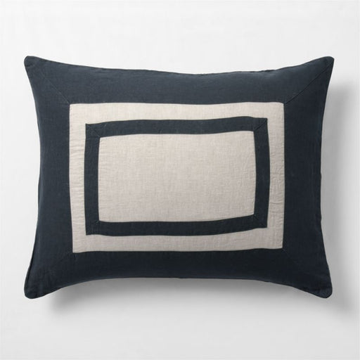 New Natural EUROPEAN FLAX -Certified Linen Arcadia Tan and Midnight Navy Border Euro Bed Pillow Sham