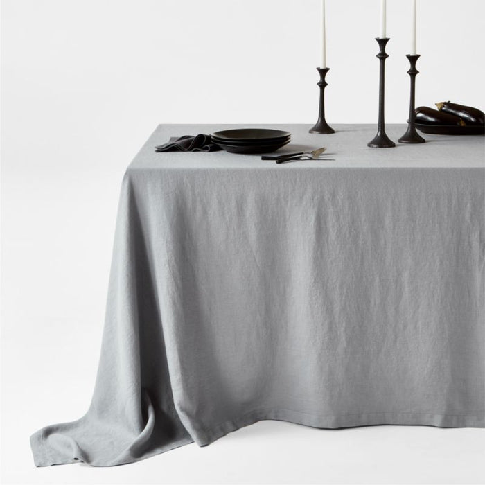 Marin Metal Grey Oversized European Flax ®-Certified Linen Tablecloth