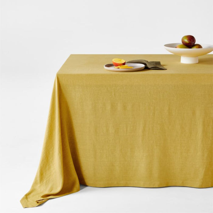 Marin Olive Yellow Oversized European Flax ®-Certified Linen Tablecloth