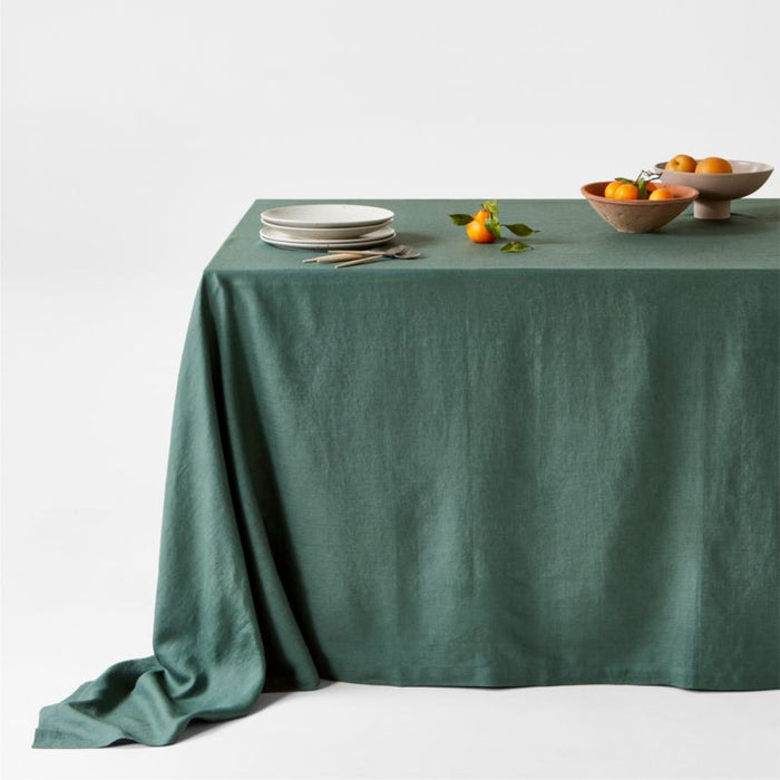Marin Pine Green Oversized European Flax ¬Æ-Certified Linen Tablecloth