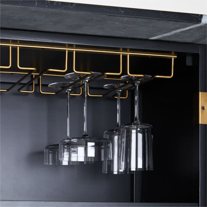 Fayette Black Nero Marquina Fluted Bar Cabinet