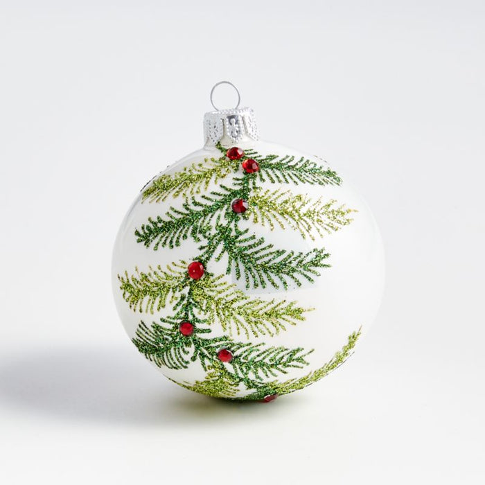 Glitter Pine Ball Christmas Ornament with Red Crystals