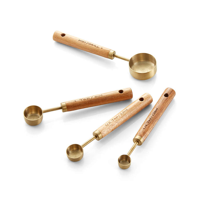 Acacia Wood and Gold Measuring Spoons, Set of 4