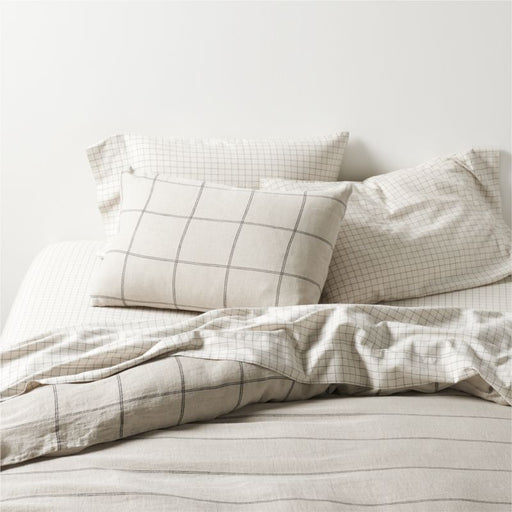 Natural Hemp Arcadia Tan and Midnight Navy Reversible Grid King Duvet Cover