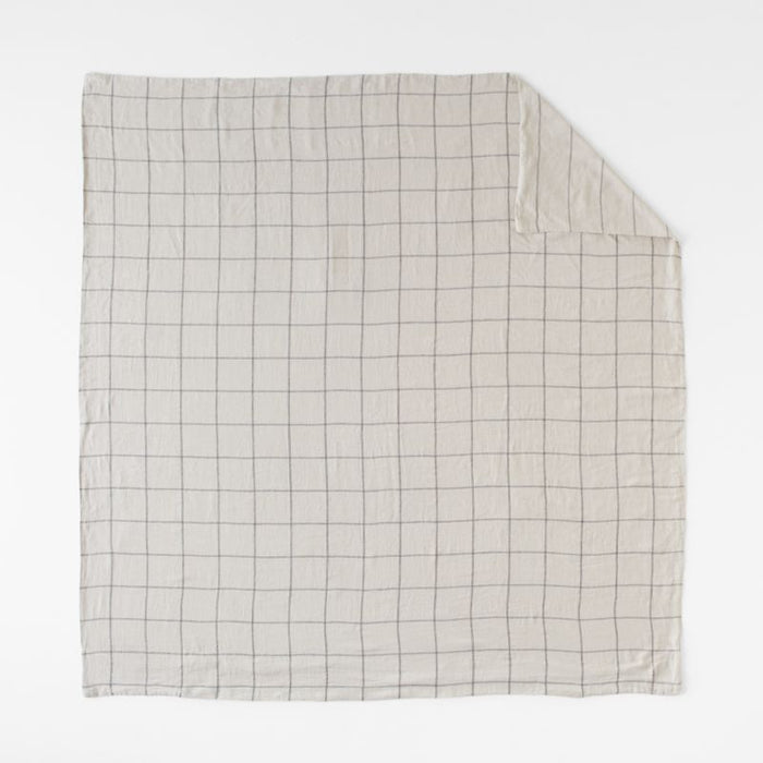 Natural Hemp Arcadia Tan and Midnight Navy Reversible Grid King Duvet Cover
