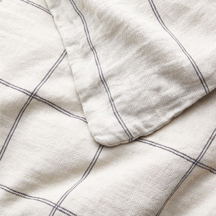 Natural Hemp Arcadia Tan and Midnight Navy Reversible Grid Full/Queen Duvet Cover