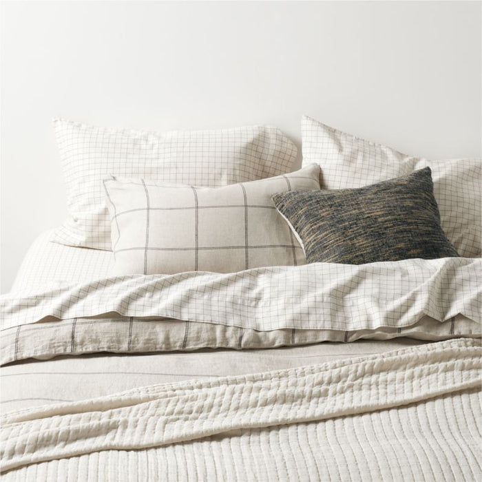 Natural Hemp Arcadia Tan and Midnight Navy Reversible Grid King Duvet Cover
