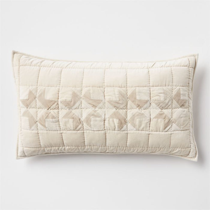 Organic Heritage Velvet Patchwork Beige and Ivory King Quilted Pillow Sham