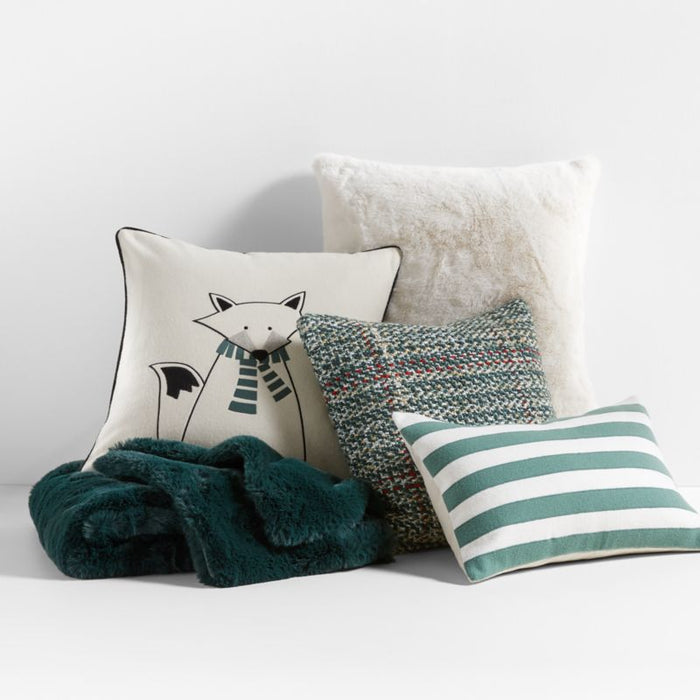 Arctic Friend Fox 23"x23" Holiday Throw Pillow Cover by Joan Anderson