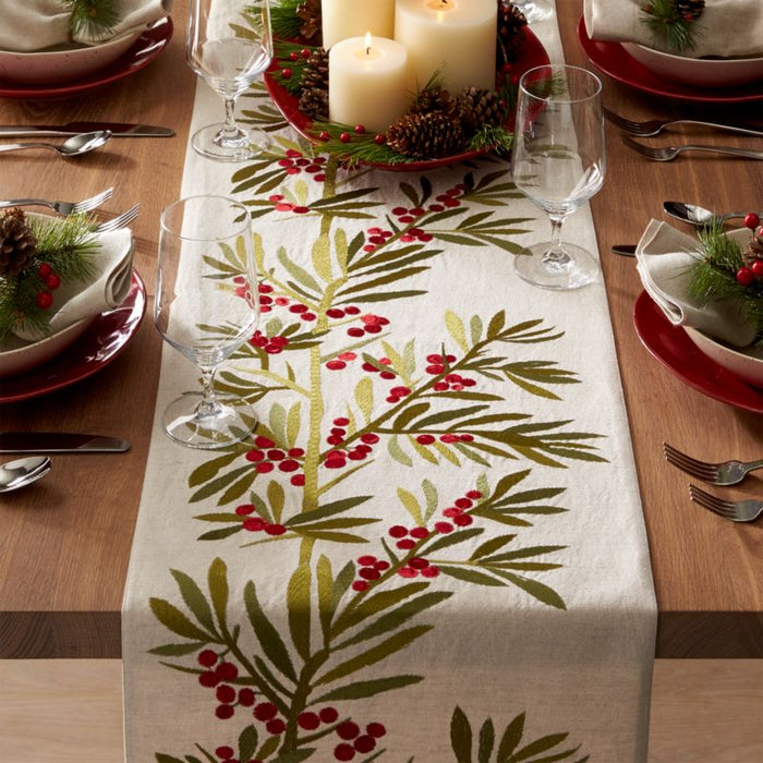Holly Embroidered Table Runner 120"