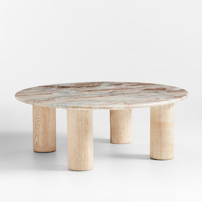 Homage Round White Oak Wood and Marble Coffee Table