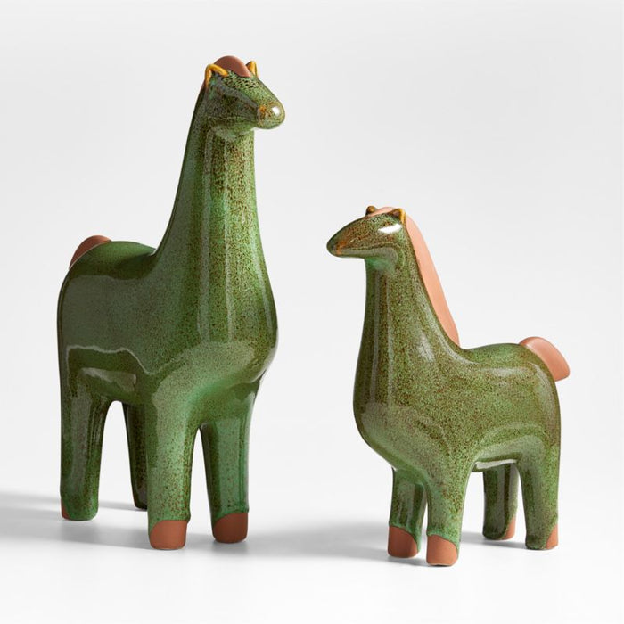 Large Green Earthenware Decorative Horse Sculpture