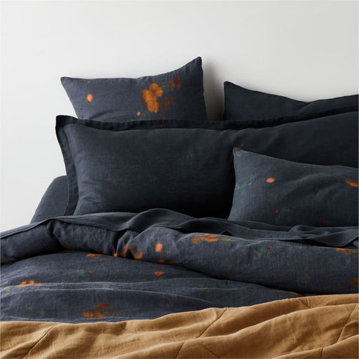 Aire Natural EUROPEAN FLAX -Certified Linen Impressionist Floral Midnight Navy Standard Bed Pillow Sham