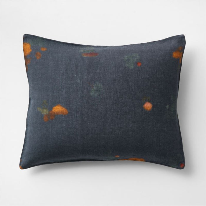 Aire Natural EUROPEAN FLAX -Certified Linen Impressionist Floral Midnight Navy Standard Bed Pillow Sham