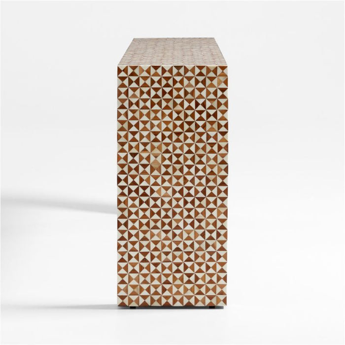 Intarsia Large Mosaic Teak Wood Console