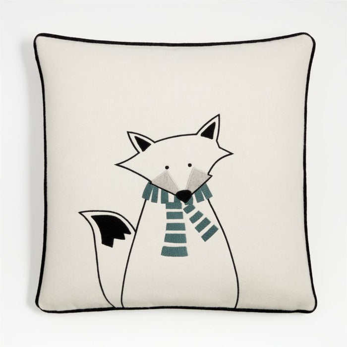 Arctic Friend Fox 23"x23" Holiday Throw Pillow Cover by Joan Anderson