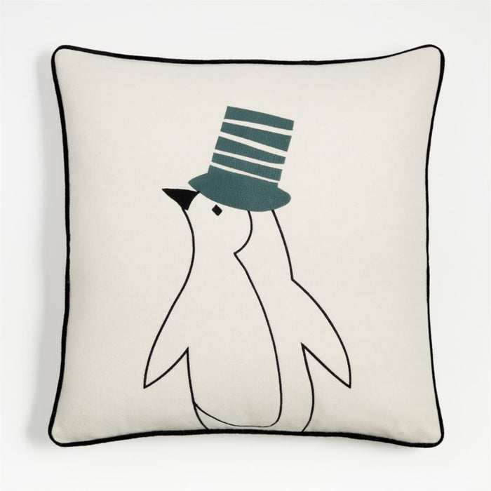 Arctic Friend Penguin 23"x23" Holiday Throw Pillow Cover by Joan Anderson