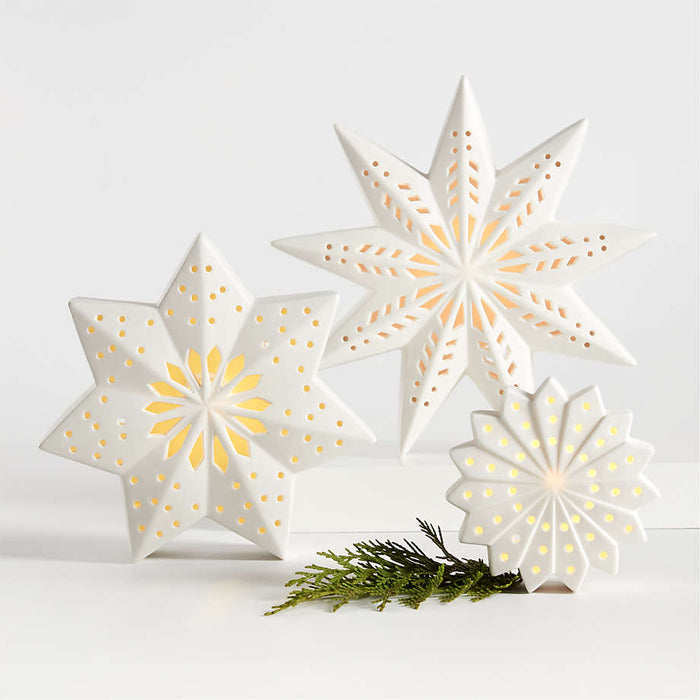 Medium LED White Holiday Ceramic Snowflake 7"