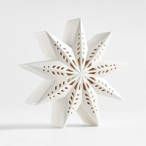 Large LED White Holiday Ceramic Snowflake 9"