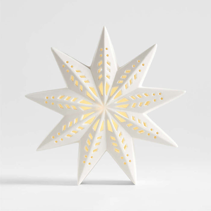 Large LED White Holiday Ceramic Snowflake 9"