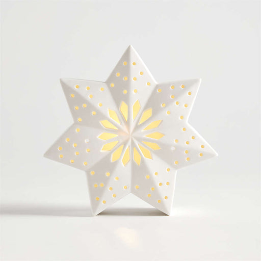 Medium LED White Holiday Ceramic Snowflake 7"