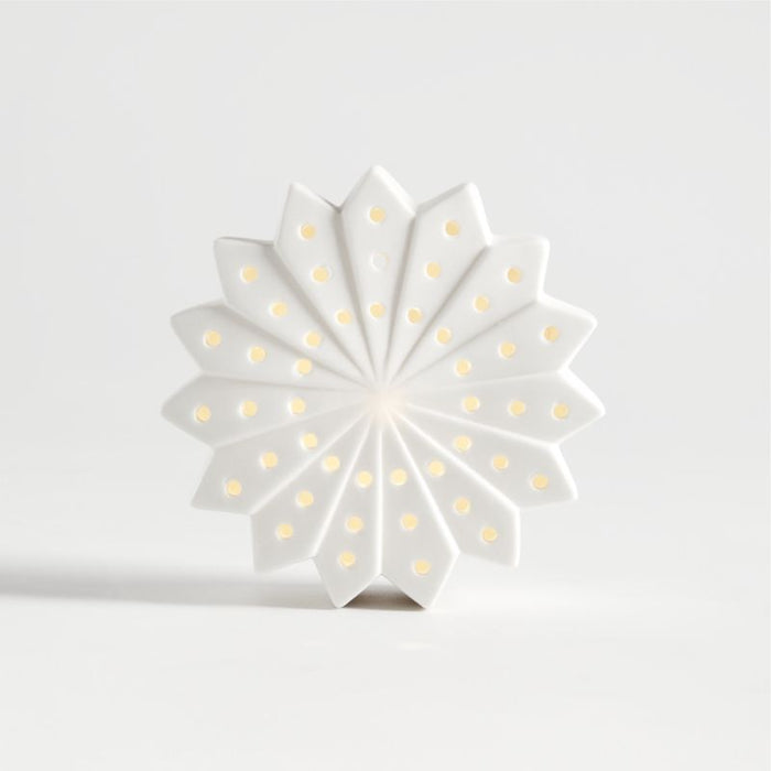 Small LED White Holiday Ceramic Snowflake 4"