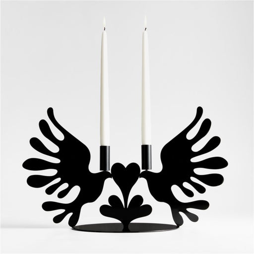 Lovebirds Black Metal Candelabra by Lucia Eames