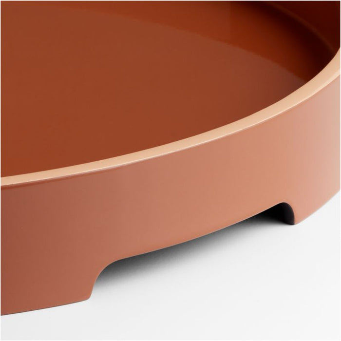 Ginger Orange Round Lacquer Wood 18" Decorative Tray
