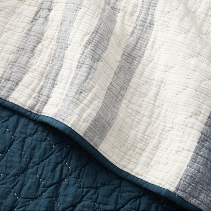 Laurentis Blue Crinkle Stripe King Quilt