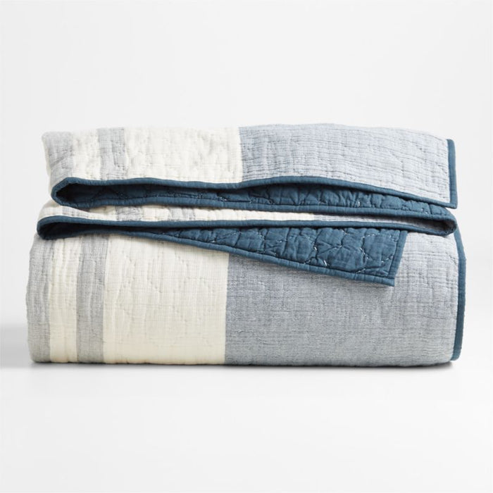 Laurentis Blue Crinkle Stripe King Quilt